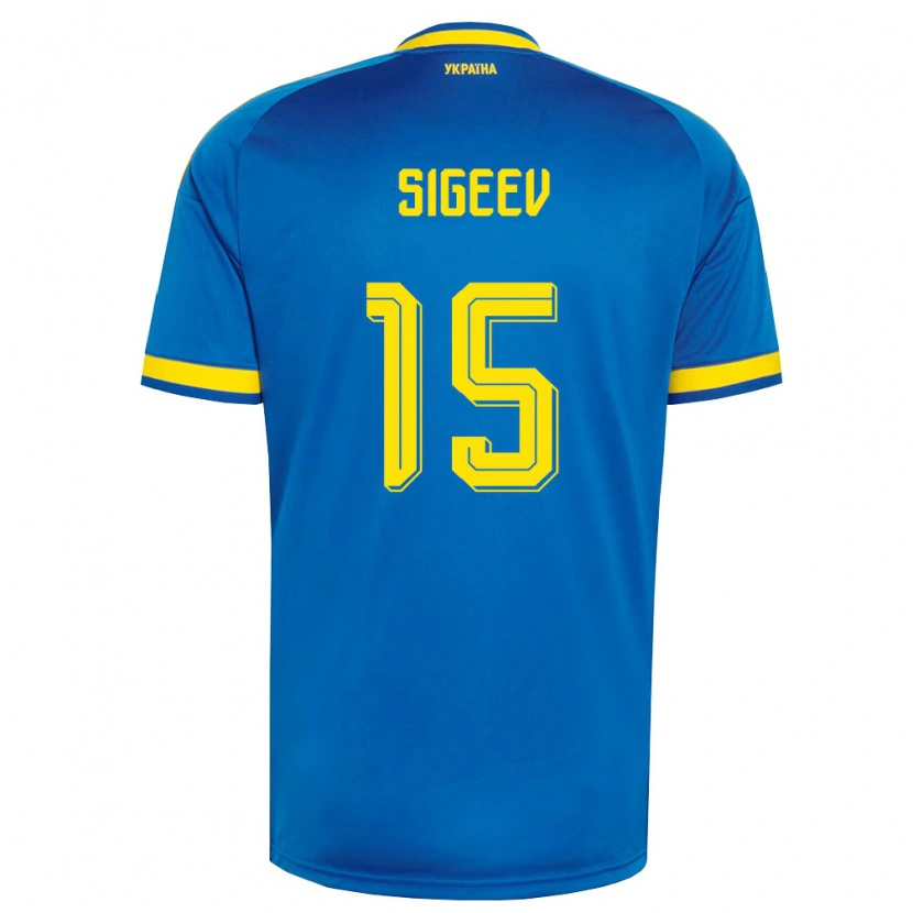 Danxen Men Ukraine Kyrylo Sigeev #15 Blue Yellow Navy Away Jersey 26-28 T-Shirt