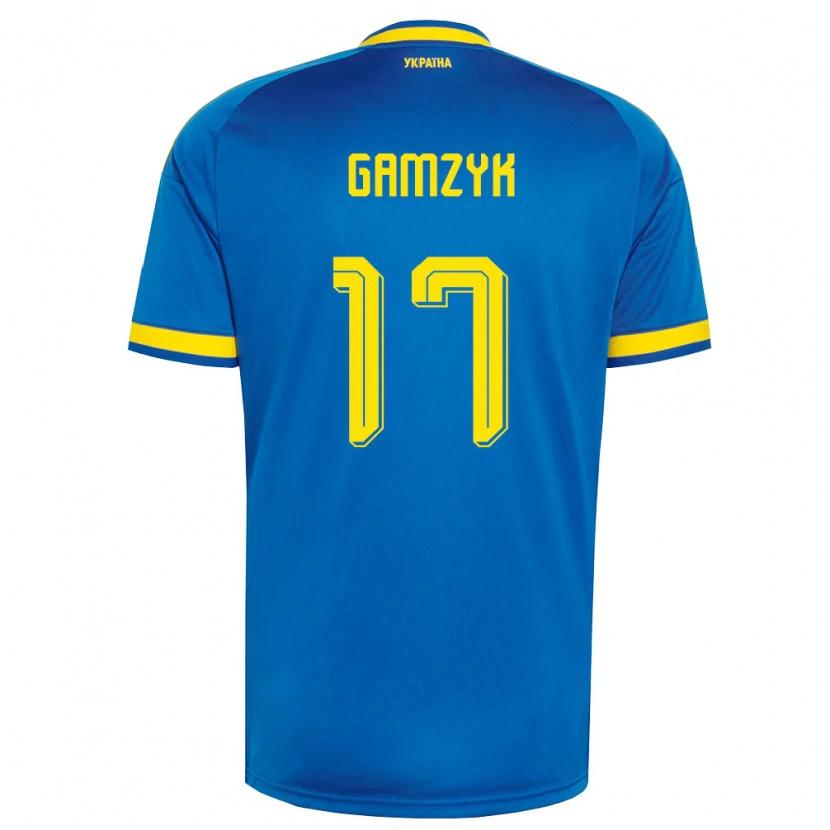 Danxen Men Ukraine Andriy Gamzyk #17 Blue Yellow Navy Away Jersey 26-28 T-Shirt