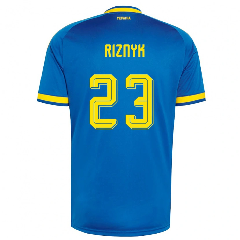 Danxen Men Ukraine Dmytro Riznyk #23 Blue Yellow Navy Away Jersey 26-28 T-Shirt