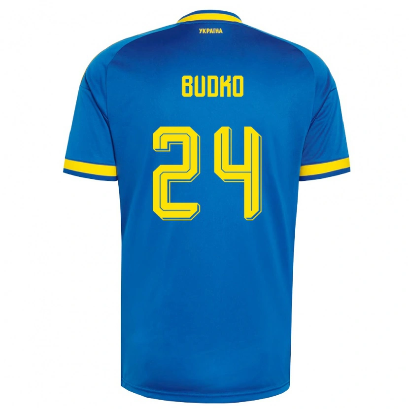 Danxen Men Ukraine Bogdan Budko #24 Blue Yellow Navy Away Jersey 26-28 T-Shirt