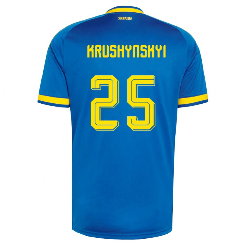 Danxen Men Ukraine Borys Krushynskyi #25 Blue Yellow Navy Away Jersey 26-28 T-Shirt
