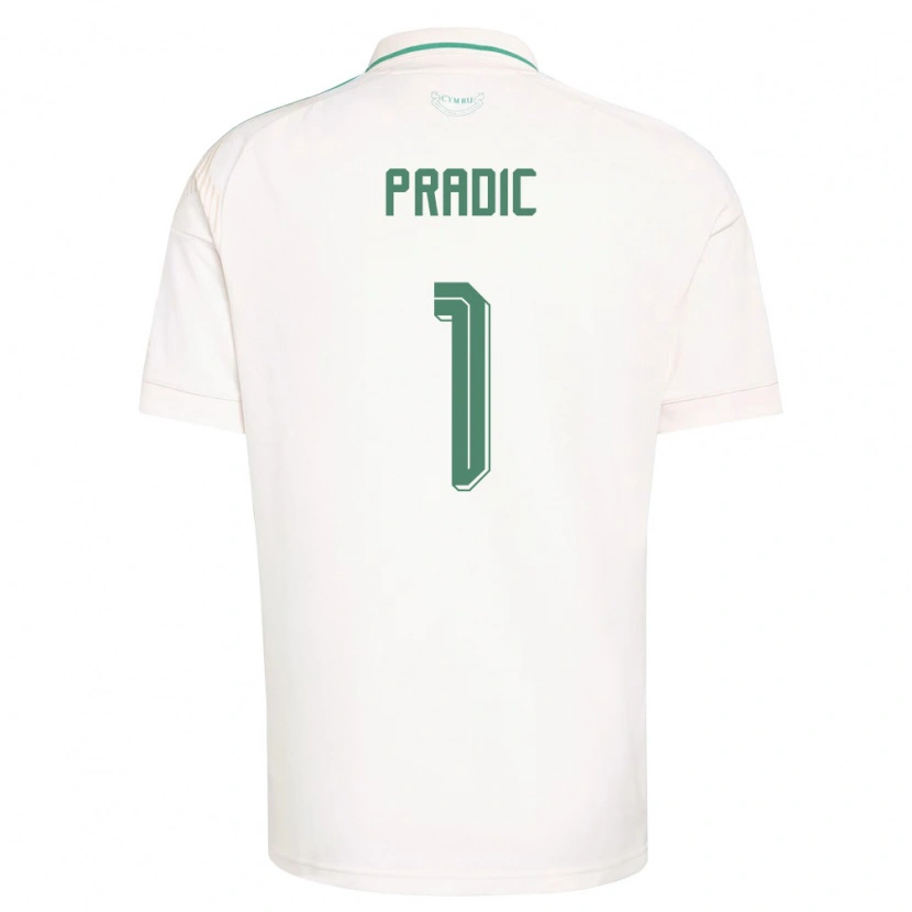 Danxen Men Wales James Pradic #1 White Brown Green Away Jersey 26-28 T-Shirt
