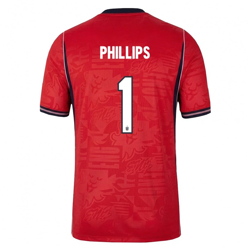 Danxen Men England Charlie Phillips #1 Red Navy White Away Jersey 26-28 T-Shirt