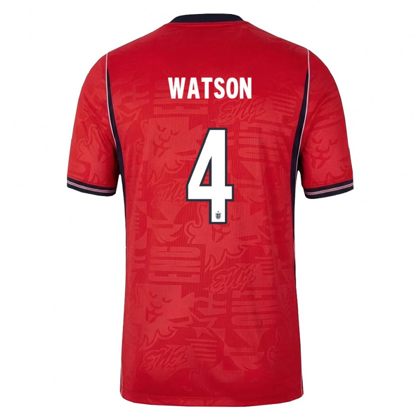 Danxen Men England Reggie Watson #4 Red Navy White Away Jersey 26-28 T-Shirt