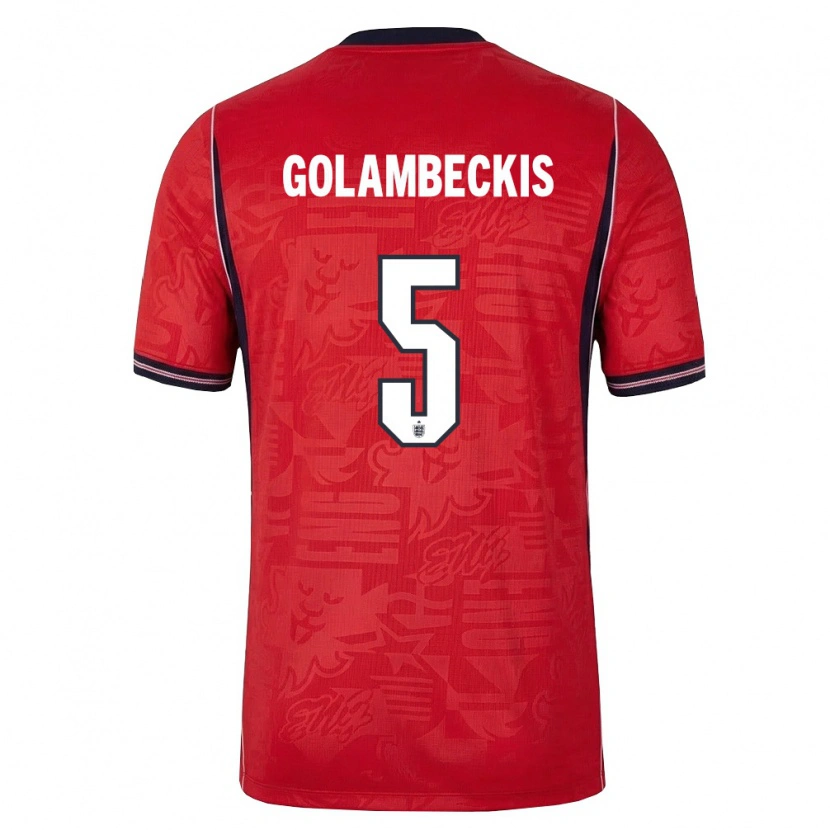 Danxen Men England Airidas Golambeckis #5 Red Navy White Away Jersey 26-28 T-Shirt