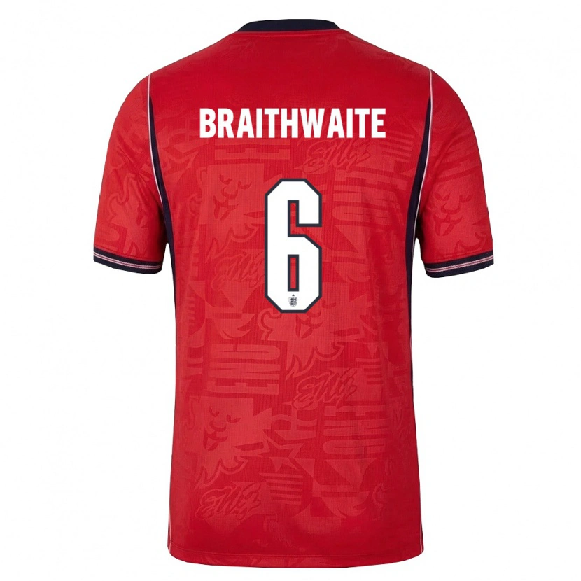 Danxen Men England Kaden Braithwaite #6 Red Navy White Away Jersey 26-28 T-Shirt