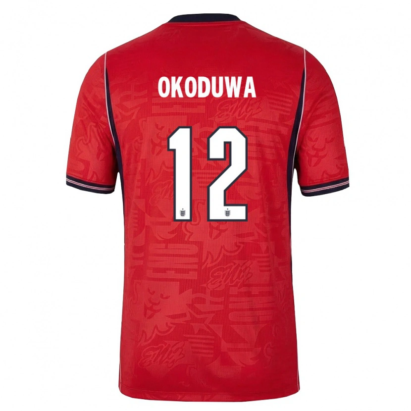 Danxen Men England Wesley Okoduwa #12 Red Navy White Away Jersey 26-28 T-Shirt