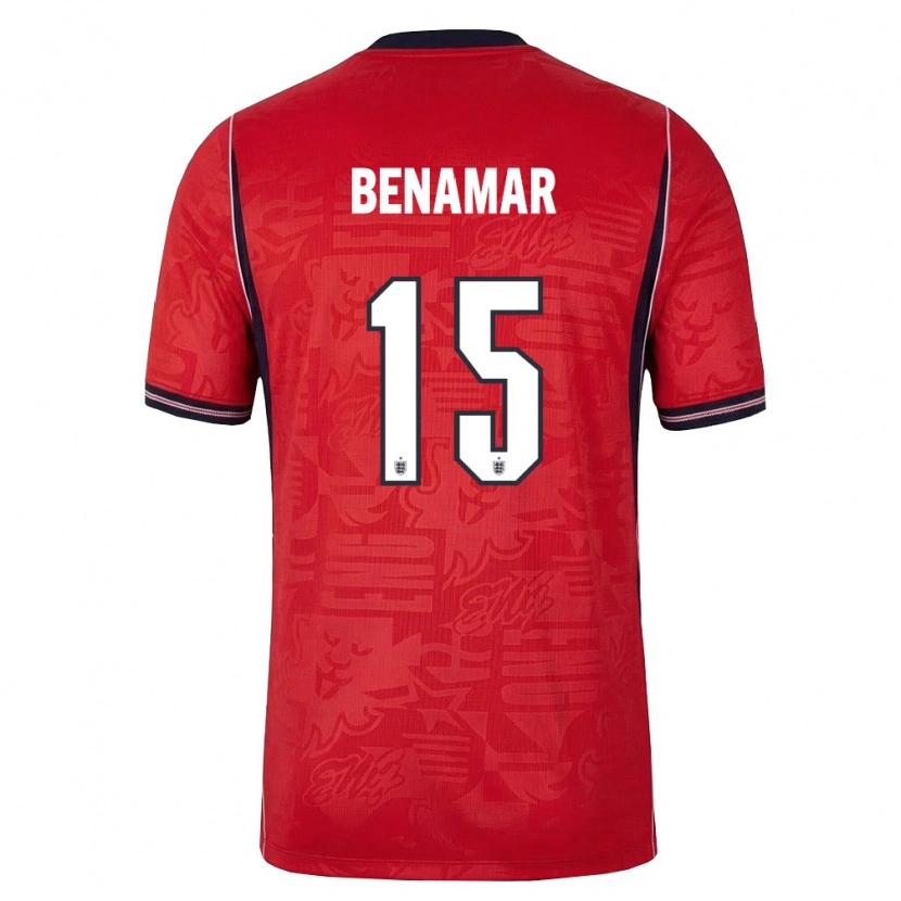 Danxen Men England Dean Benamar #15 Red Navy White Away Jersey 26-28 T-Shirt
