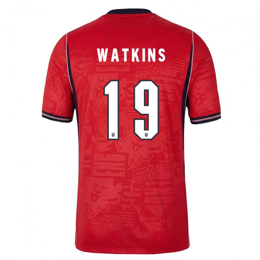 Danxen Men England Ollie Watkins #19 Red Navy White Away Jersey 26-28 T-Shirt