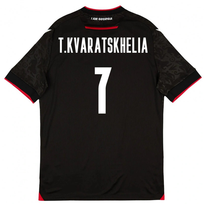 Danxen Men Georgia Tornike Kvaratskhelia #7 Black White Red Away Jersey 26-28 T-Shirt