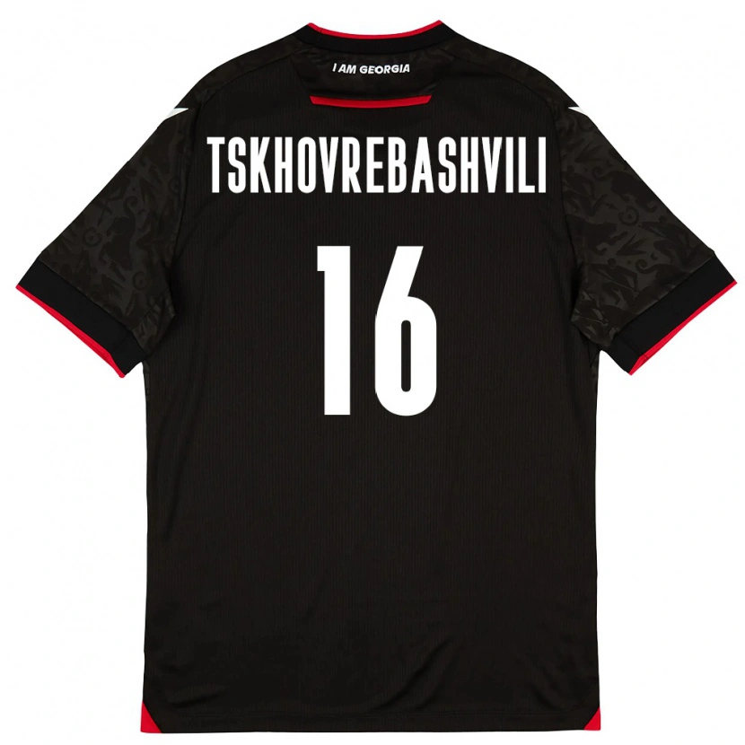 Danxen Men Georgia Nikoloz Tskhovrebashvili #16 Black White Red Away Jersey 26-28 T-Shirt