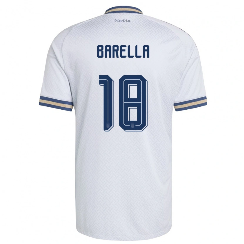 Danxen Men Italy Nicolò Barella #18 Off-White Navy Gold Away Jersey 26-28 T-Shirt