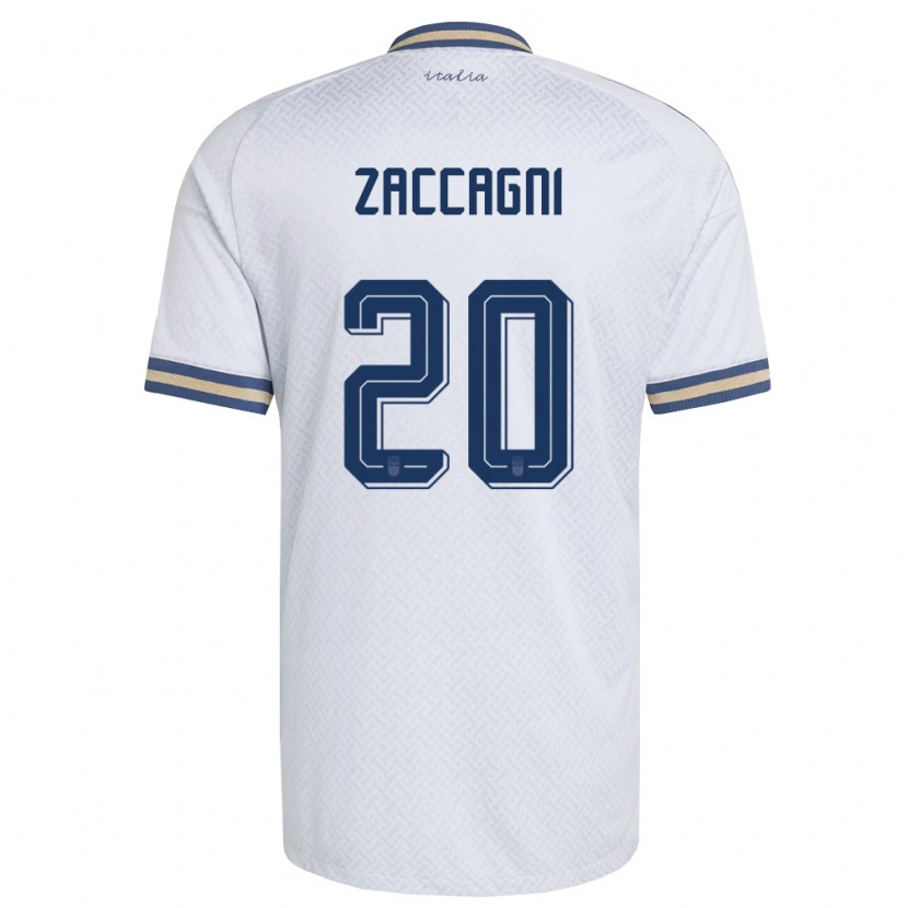 Danxen Men Italy Mattia Zaccagni #20 Off-White Navy Gold Away Jersey 26-28 T-Shirt