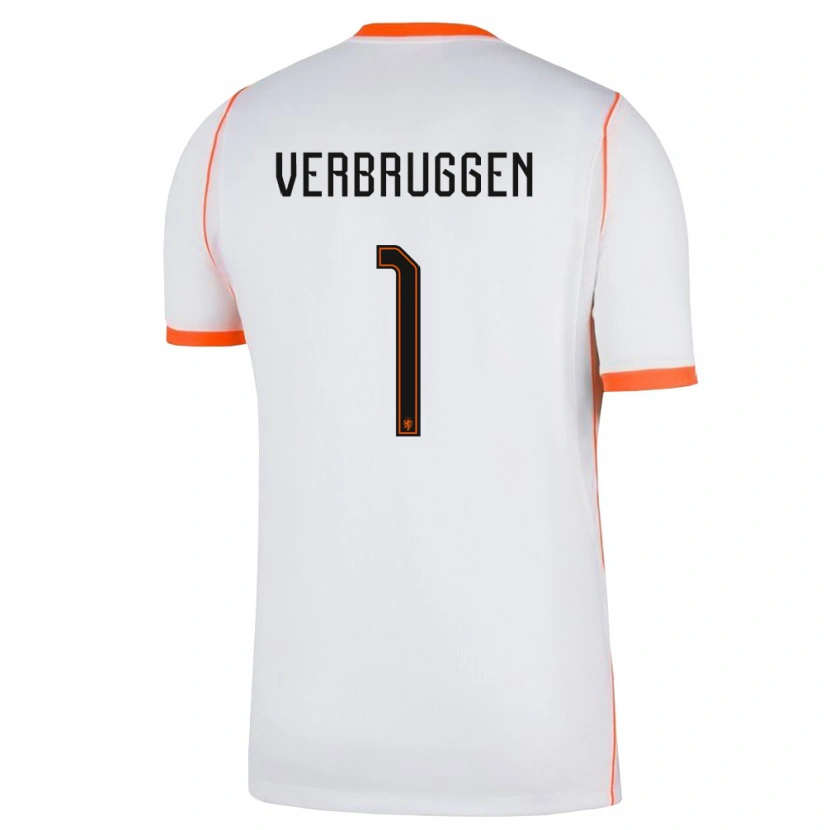Danxen Men Netherlands Bart Verbruggen #1 White Orange Away Jersey 26-28 T-Shirt