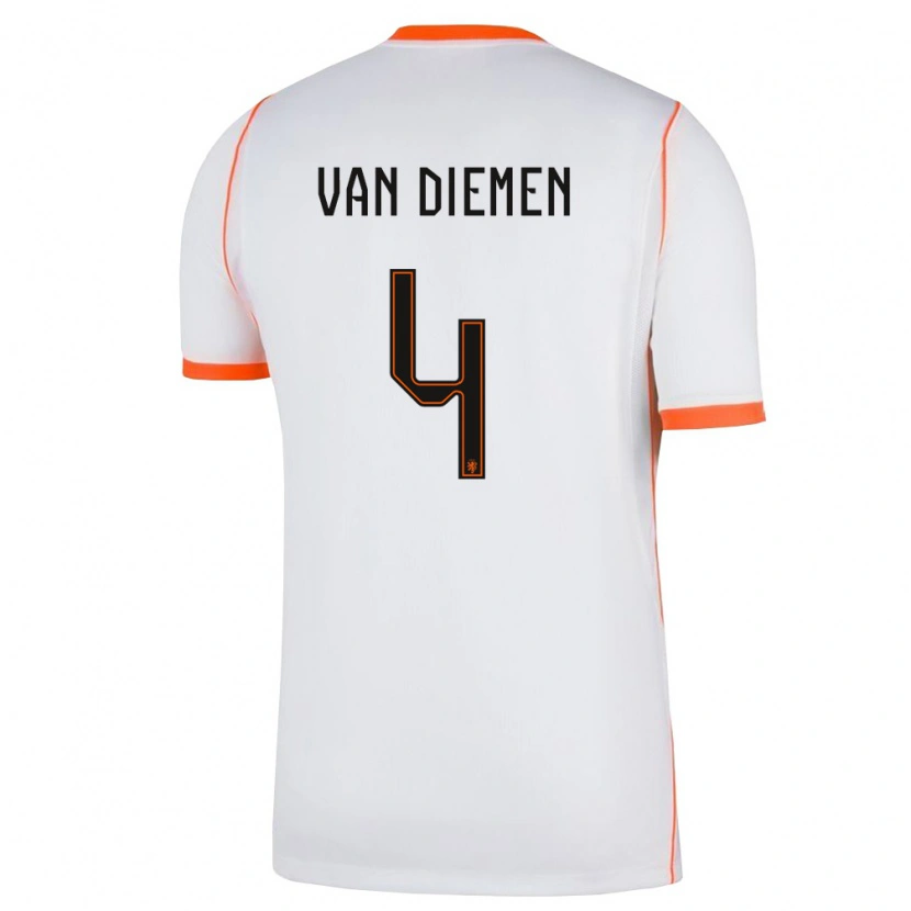 Danxen Men Netherlands Samantha Van Diemen #4 White Orange Away Jersey 26-28 T-Shirt