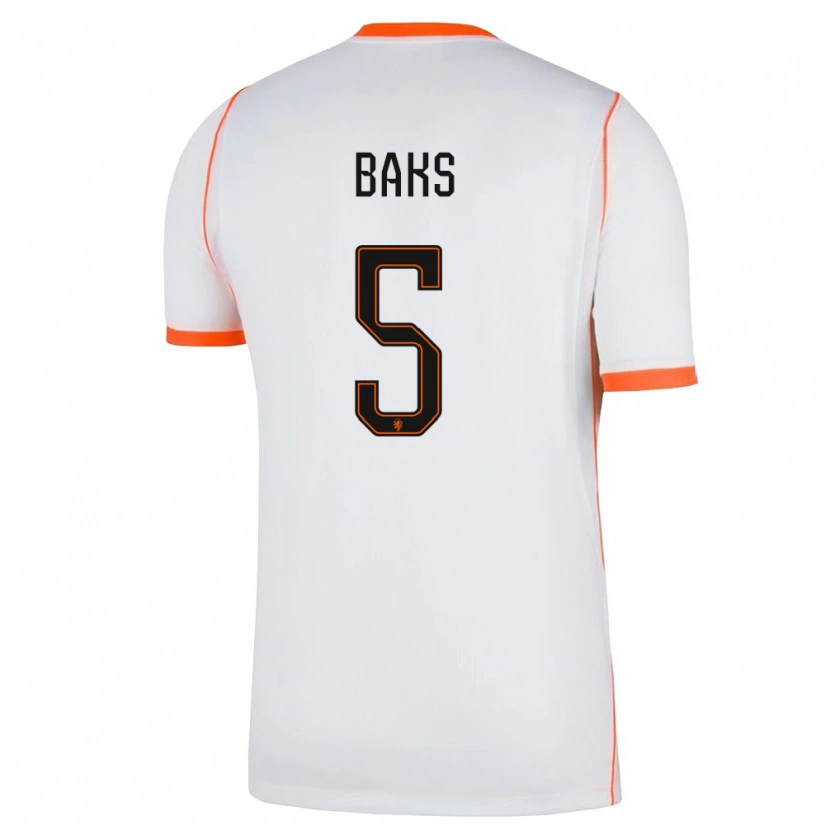 Danxen Men Netherlands Finn Baks #5 White Orange Away Jersey 26-28 T-Shirt