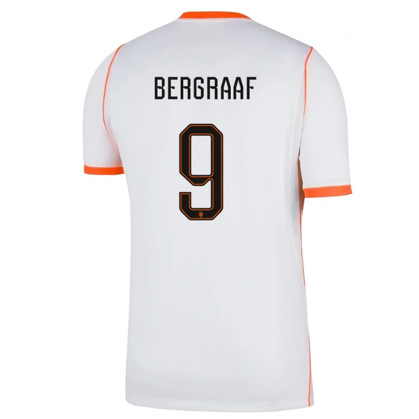 Danxen Men Netherlands Jerolldino Bergraaf #9 White Orange Away Jersey 26-28 T-Shirt