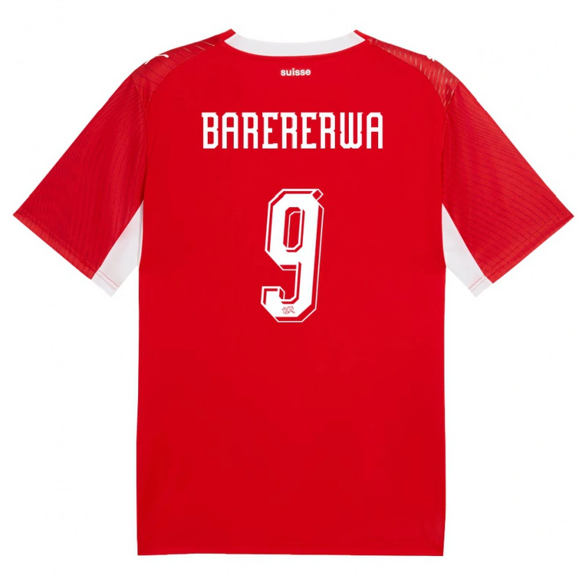 Danxen Women Switzerland Jérémie Barererwa #9 Red White Home Jersey 26-28 T-Shirt