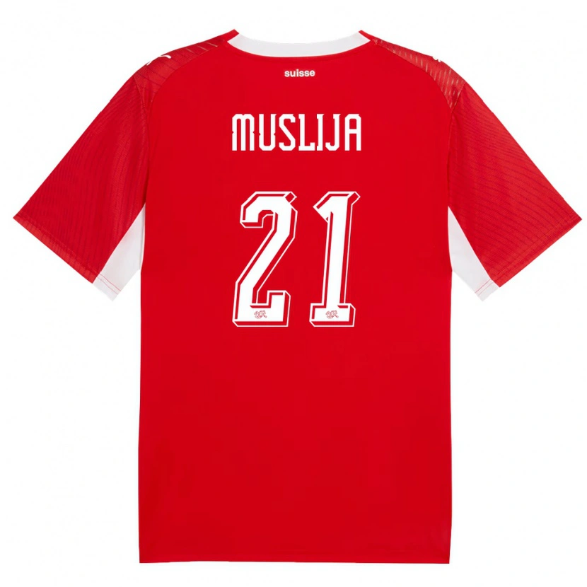 Danxen Women Switzerland Gentrit Muslija #21 Red White Home Jersey 26-28 T-Shirt