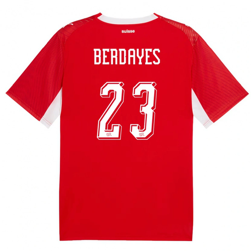 Danxen Women Switzerland Théo Berdayes #23 Red White Home Jersey 26-28 T-Shirt