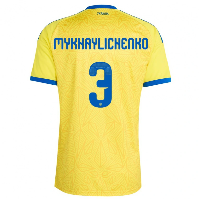 Danxen Women Ukraine Bogdan Mykhaylichenko #3 Yellow Blue Home Jersey 26-28 T-Shirt