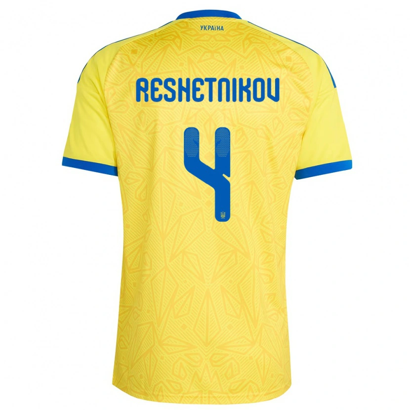 Danxen Women Ukraine Mikhail Reshetnikov #4 Yellow Blue Home Jersey 26-28 T-Shirt