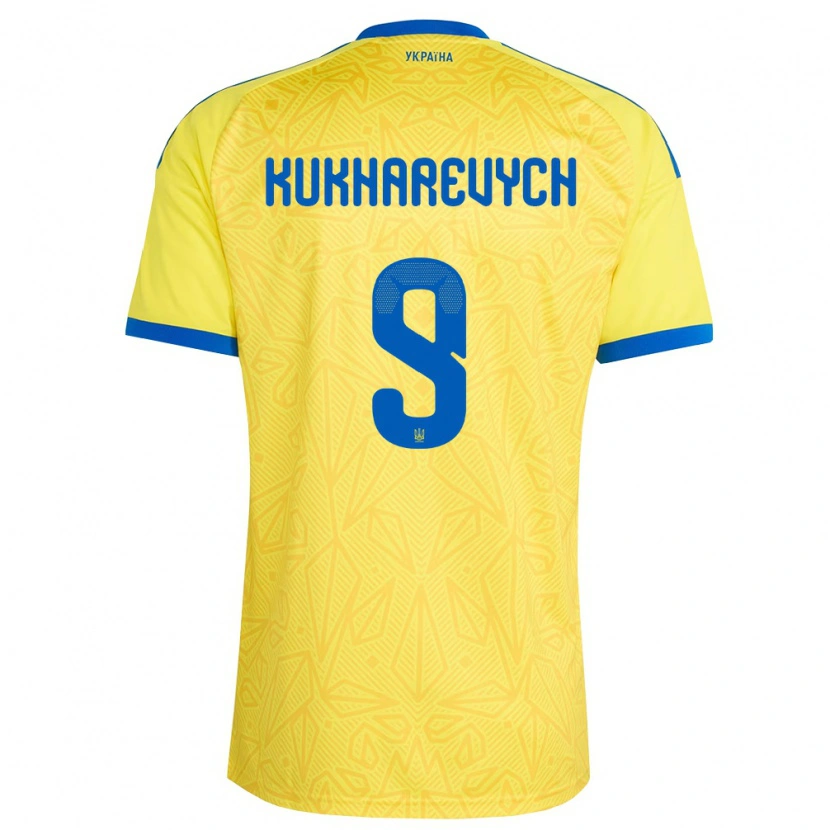 Danxen Women Ukraine Mykola Kukharevych #9 Yellow Blue Home Jersey 26-28 T-Shirt