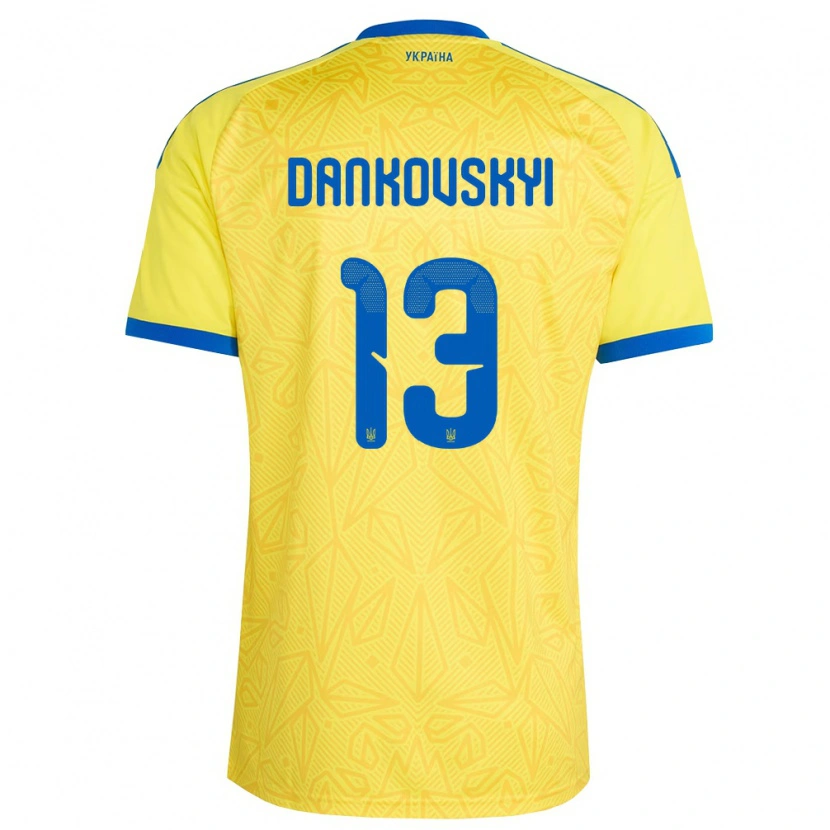 Danxen Women Ukraine Yegor Dankovskyi #13 Yellow Blue Home Jersey 26-28 T-Shirt