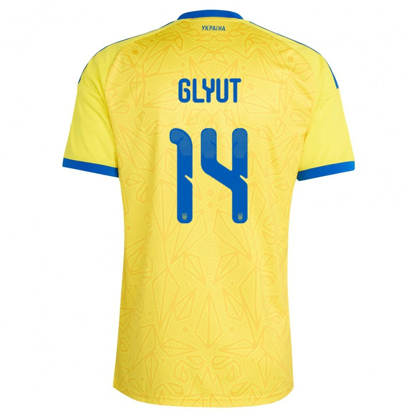 Danxen Women Ukraine Vitaliy Glyut #14 Yellow Blue Home Jersey 26-28 T-Shirt