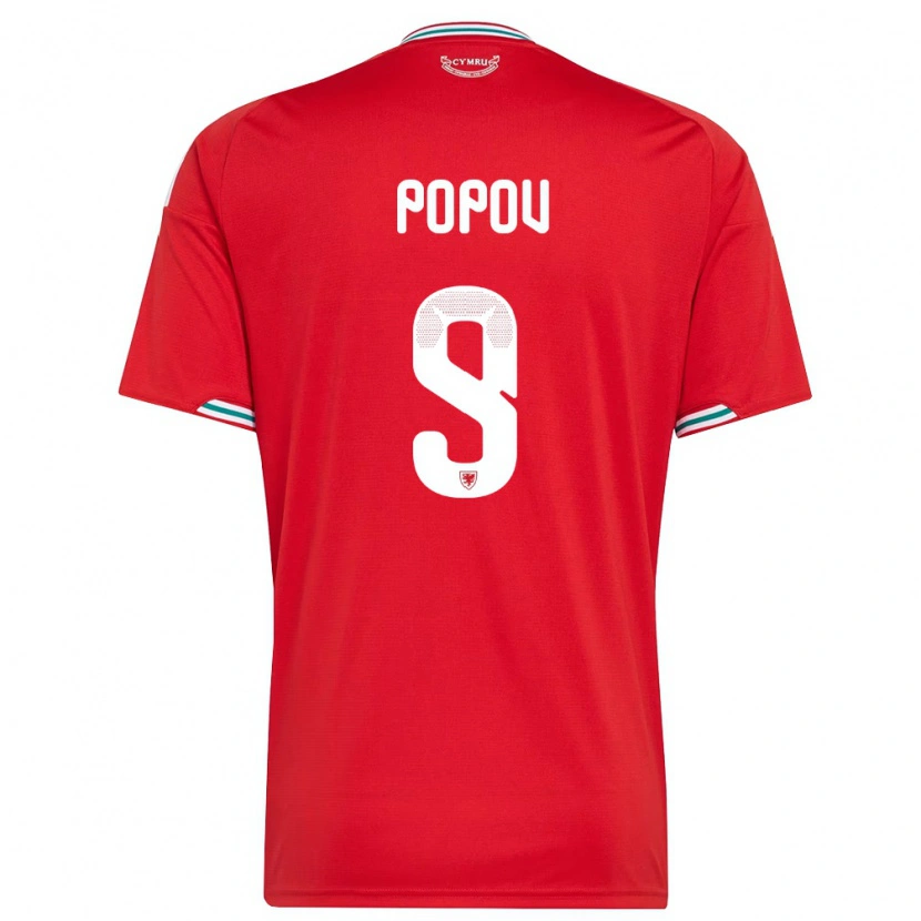Danxen Women Wales Christopher Popov #9 Red White Green Home Jersey 26-28 T-Shirt