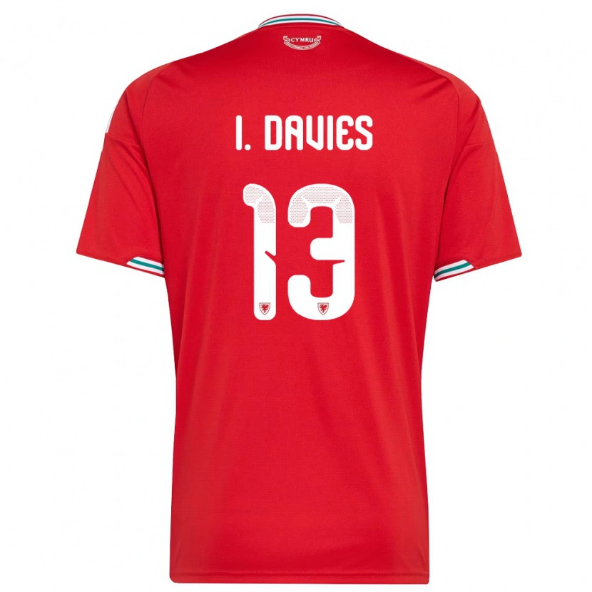 Danxen Women Wales Isaak Davies #13 Red White Green Home Jersey 26-28 T-Shirt