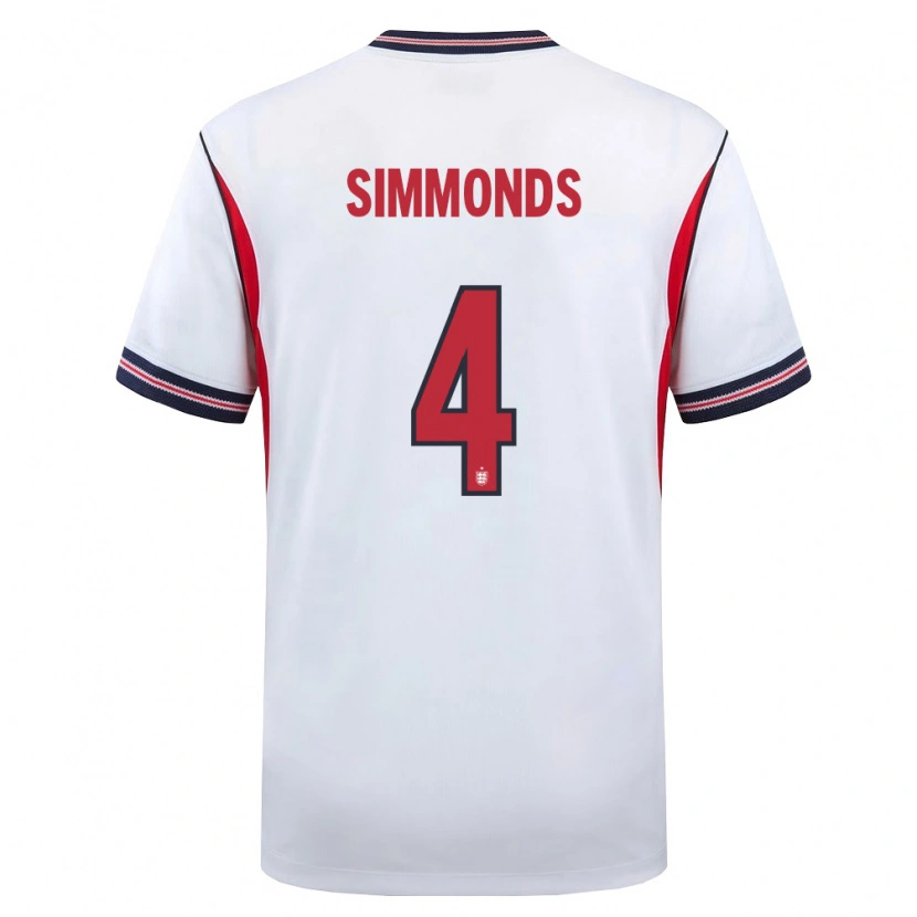 Danxen Women England Freddie Simmonds #4 White Navy Red Home Jersey 26-28 T-Shirt