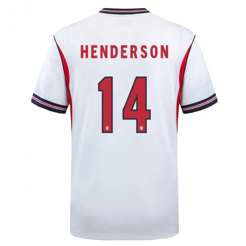 Danxen Women England Jordan Henderson #14 White Navy Red Home Jersey 26-28 T-Shirt
