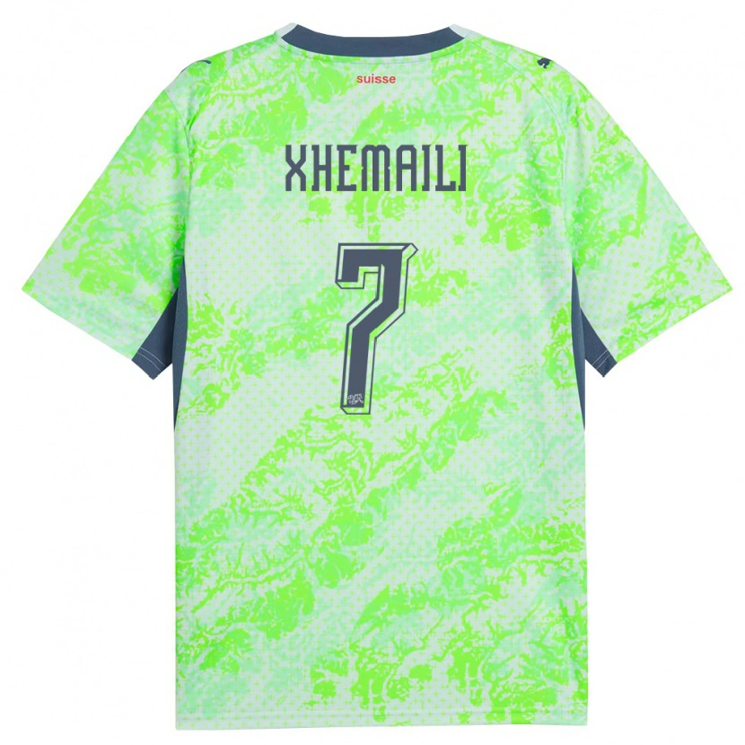 Danxen Women Switzerland Riola Xhemaili #7 Green Navy Away Jersey 26-28 T-Shirt