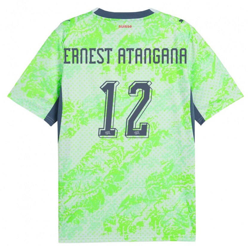 Danxen Women Switzerland Brian Ernest Atangana #12 Green Navy Away Jersey 26-28 T-Shirt