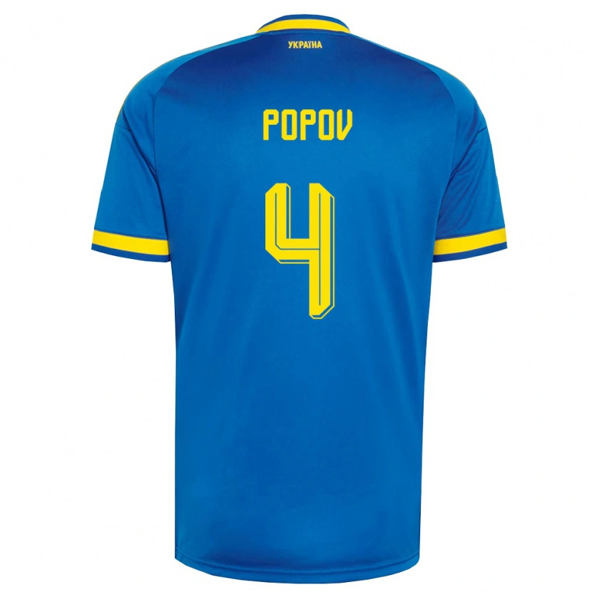 Danxen Women Ukraine Denys Popov #4 Blue Yellow Navy Away Jersey 26-28 T-Shirt