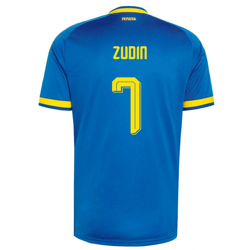 Danxen Women Ukraine Dmytro Zudin #7 Blue Yellow Navy Away Jersey 26-28 T-Shirt
