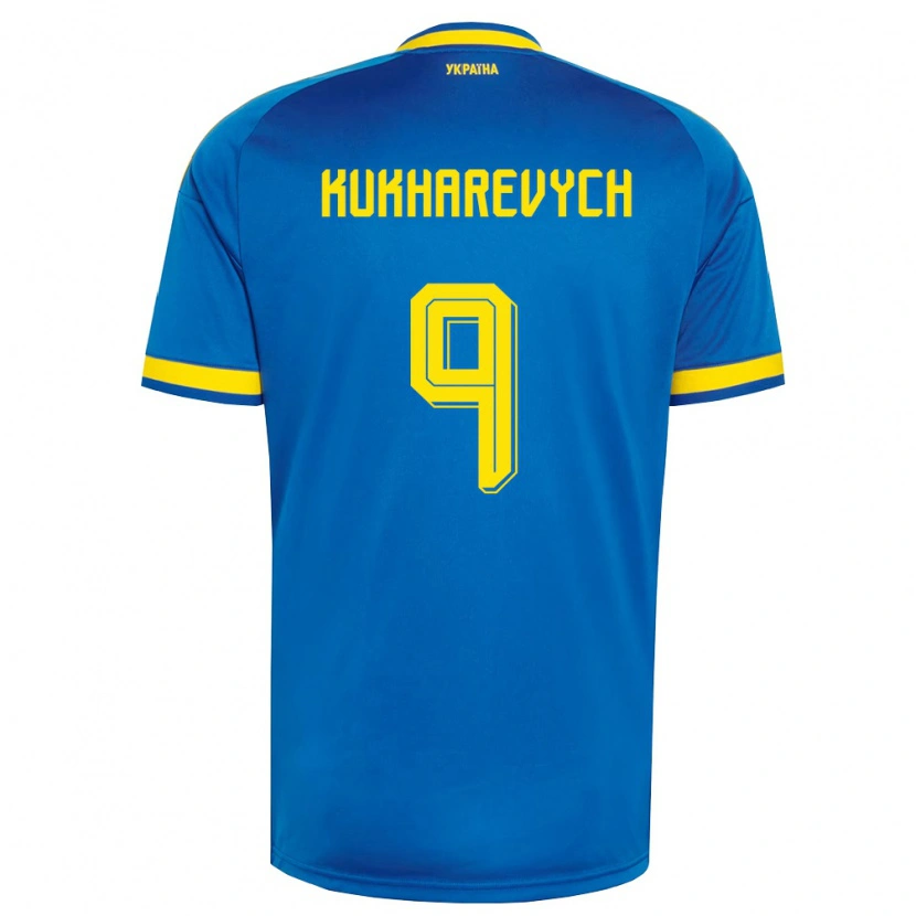 Danxen Women Ukraine Mykola Kukharevych #9 Blue Yellow Navy Away Jersey 26-28 T-Shirt