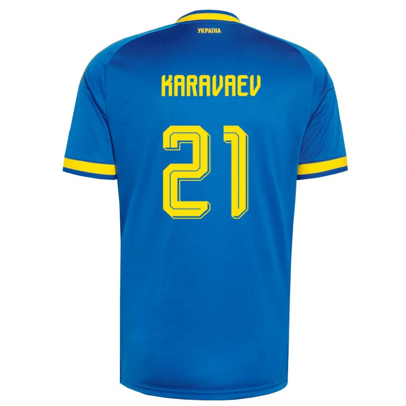 Danxen Women Ukraine Oleksandr Karavaev #21 Blue Yellow Navy Away Jersey 26-28 T-Shirt