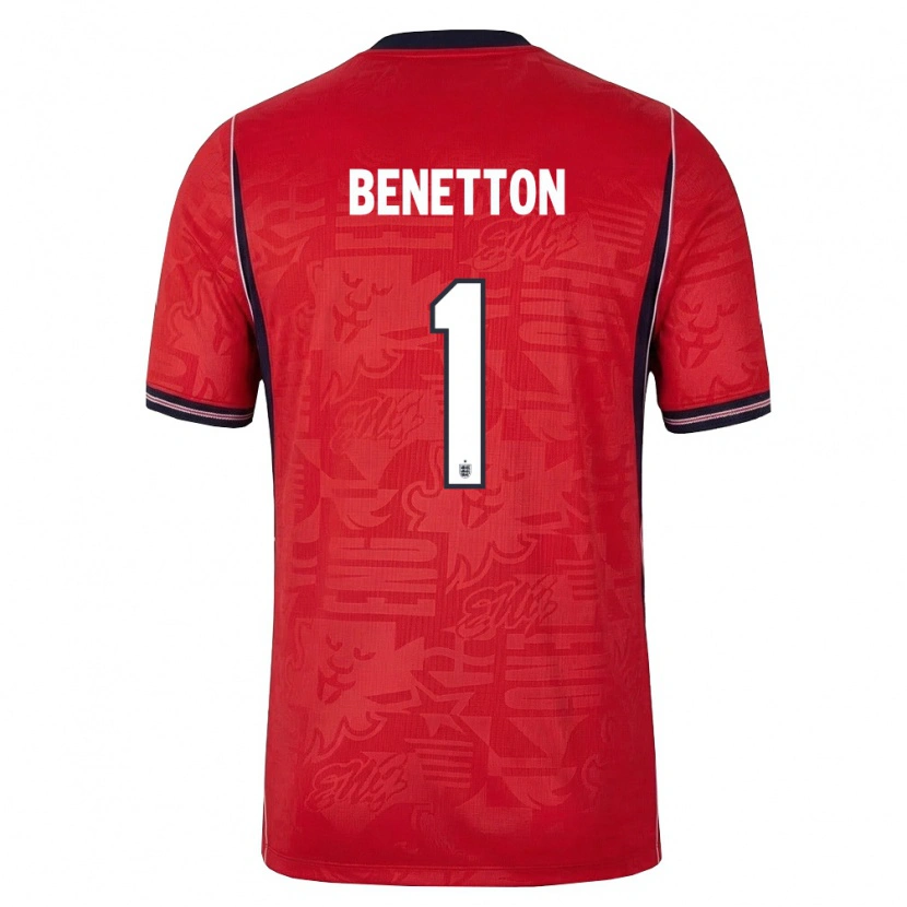 Danxen Women England Lucca Benetton #1 Red Navy White Away Jersey 26-28 T-Shirt