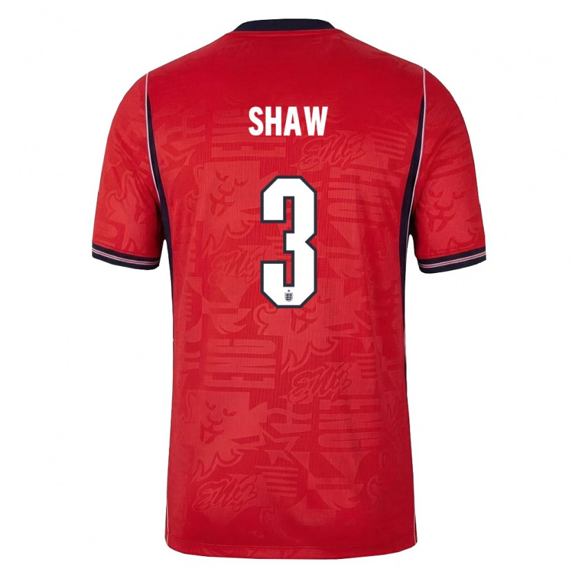 Danxen Women England Luke Shaw #3 Red Navy White Away Jersey 26-28 T-Shirt