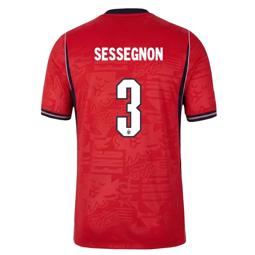 Danxen Women England Ryan Sessegnon #3 Red Navy White Away Jersey 26-28 T-Shirt