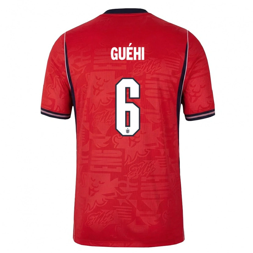 Danxen Women England Marc Guéhi #6 Red Navy White Away Jersey 26-28 T-Shirt