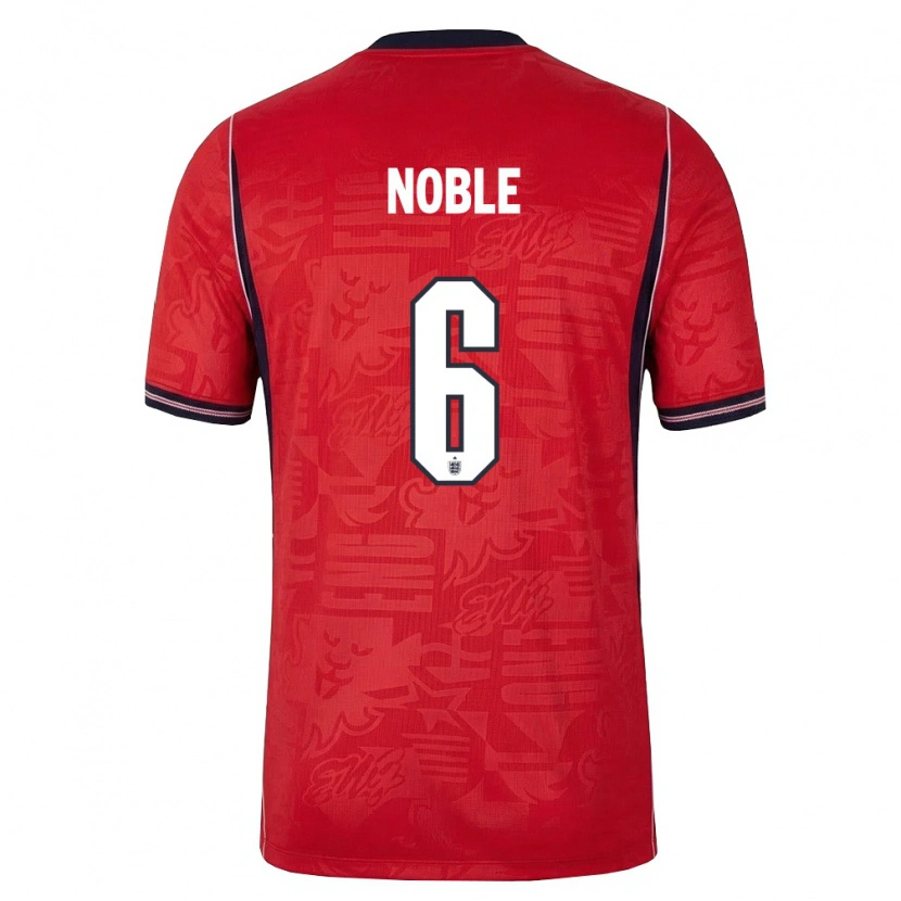 Danxen Women England Kian Noble #6 Red Navy White Away Jersey 26-28 T-Shirt