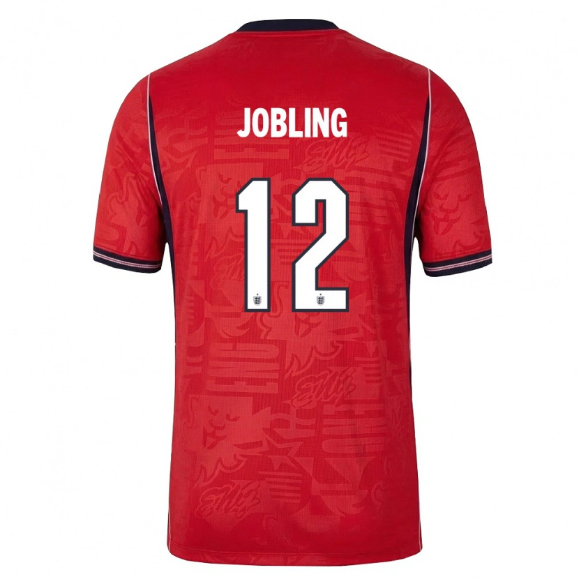 Danxen Women England George Jobling #12 Red Navy White Away Jersey 26-28 T-Shirt