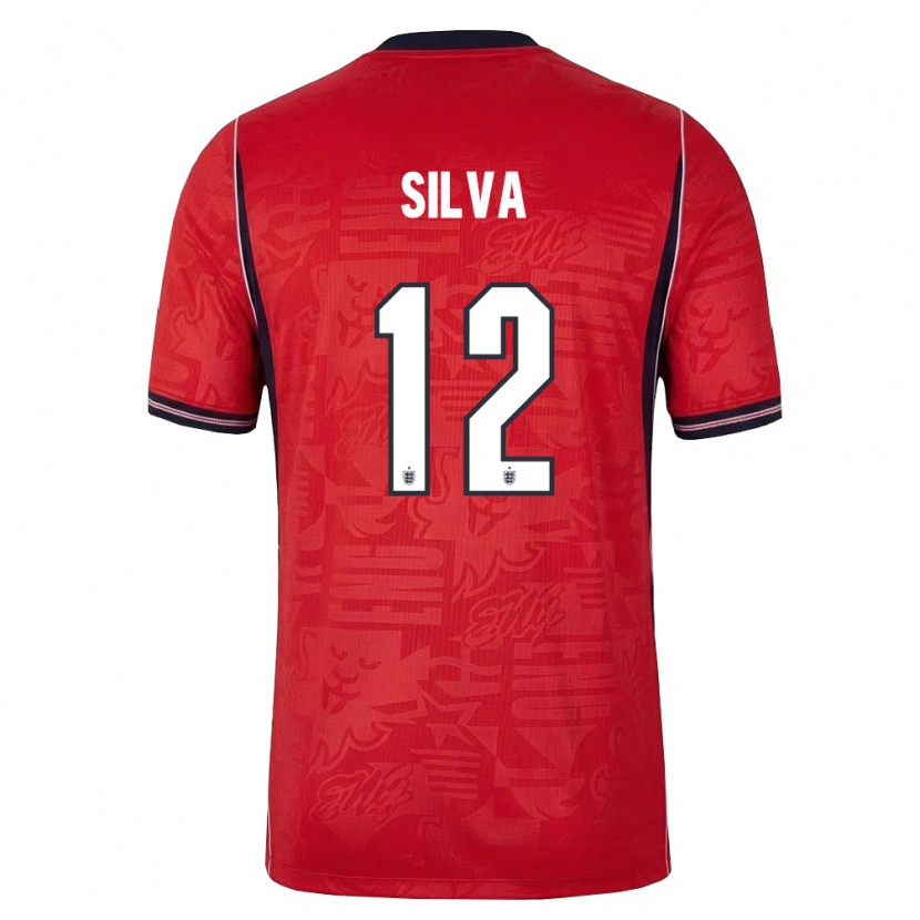 Danxen Women England Iago Silva #12 Red Navy White Away Jersey 26-28 T-Shirt