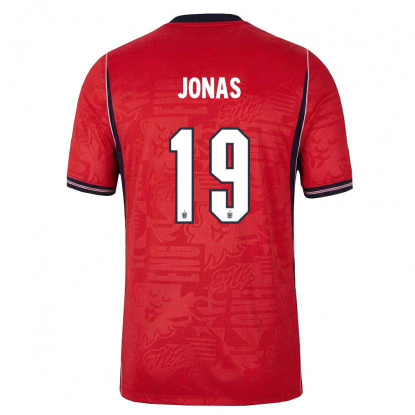 Danxen Women England Lee Jonas #19 Red Navy White Away Jersey 26-28 T-Shirt