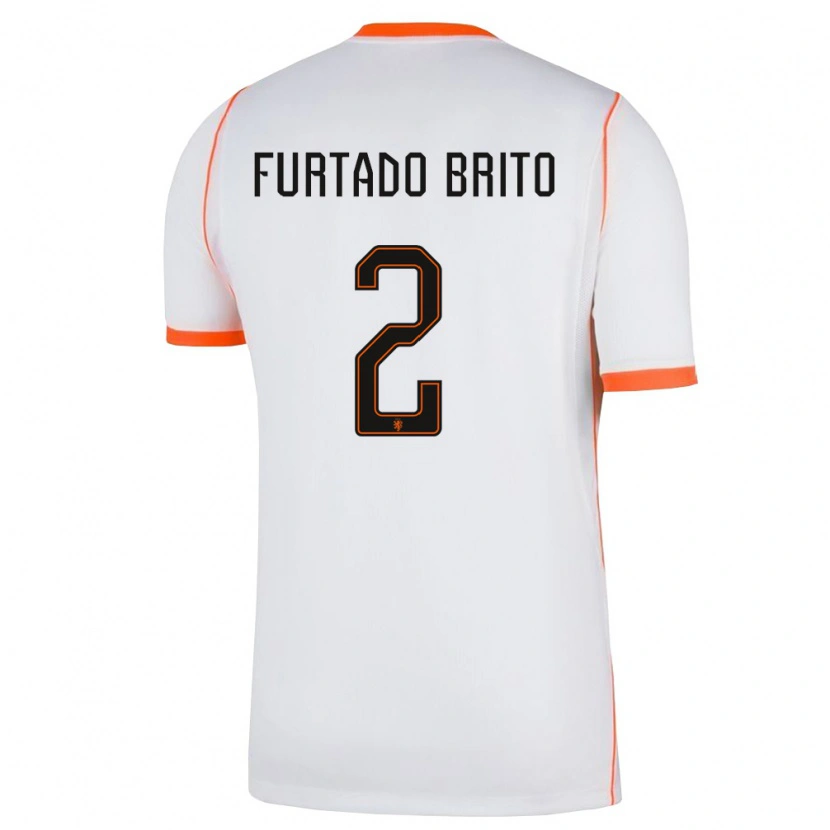Danxen Women Netherlands Dinaylo Furtado Brito #2 White Orange Away Jersey 26-28 T-Shirt