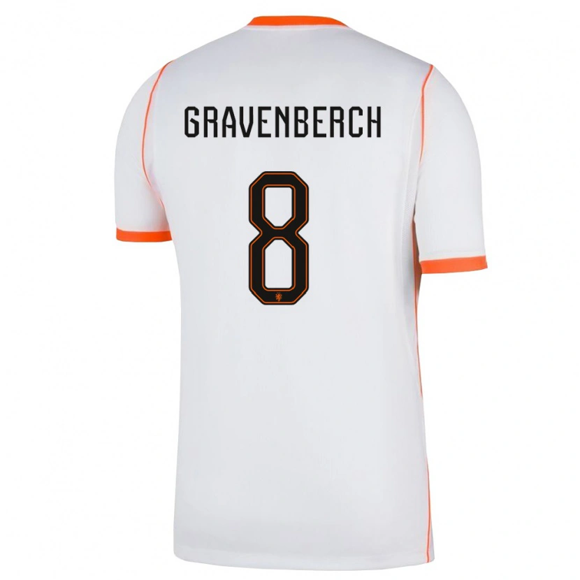 Danxen Women Netherlands Ryan Gravenberch #8 White Orange Away Jersey 26-28 T-Shirt