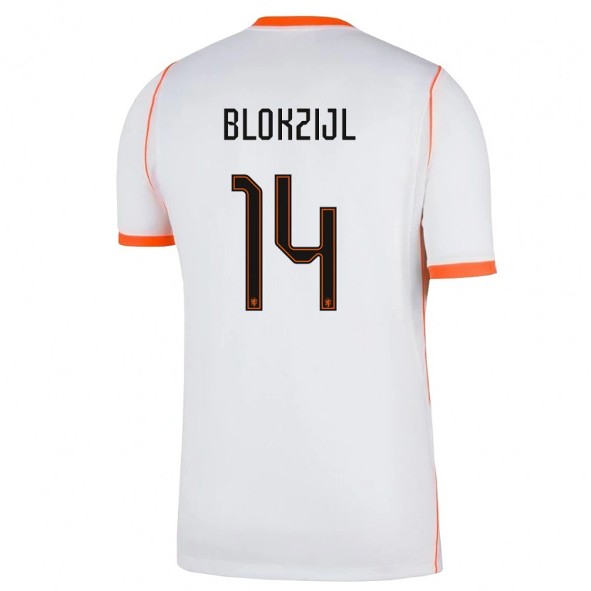 Danxen Women Netherlands Thijmen Blokzijl #14 White Orange Away Jersey 26-28 T-Shirt
